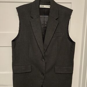 Zara Charcoal Pinstripe Vest